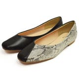 BLACK/PYTHON | レディース フラットパンプス Vカット | ShoeSquare WOMEN