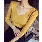 イエロー | 春新作 Ｖネックベーシックリブニットトップス ma | ShopNikoNiko