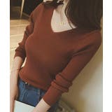 キャメル | 春新作 Ｖネックベーシックリブニットトップス ma | ShopNikoNiko