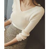 ホワイト | 春新作 Ｖネックベーシックリブニットトップス ma | ShopNikoNiko