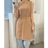 エクリュ | 秋新作 ベルト付き細リブスリットチュニック シンプル | ShopNikoNiko