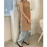 オレンジ | 秋新作 ベルト付き細リブスリットチュニック シンプル | ShopNikoNiko