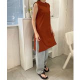 ベージュ | 秋新作 ベルト付き細リブスリットチュニック シンプル | ShopNikoNiko