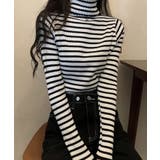 ベージュ | 春新作 タートルネック ボーダー | ShopNikoNiko