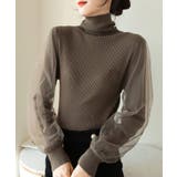 ブラウン | 冬新作 袖チュール タートルネック | ShopNikoNiko