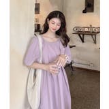 パープル | 冬新作 バックリボン パフスリーブワンピース | ShopNikoNiko