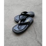 ブラック | 春新作 フェイクレザー スクエアトングサンダル | ShopNikoNiko