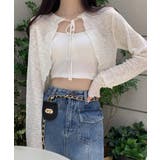ホワイト | 春新作 フロントリボン シアーボレロカーディガン | ShopNikoNiko