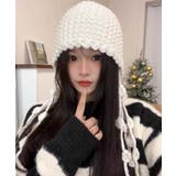 ホワイト | 春新作 ポンポン紐付き フードニットキャップ | ShopNikoNiko