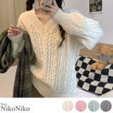 春新作 Vネック ケーブル編みニット | ShopNikoNiko | 詳細画像1