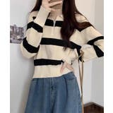 アイボリー | 春新作 ハーフジップ ボーダー | ShopNikoNiko