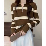 ブラウン | 春新作 ハーフジップ ボーダー | ShopNikoNiko