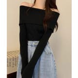 ブラック | 春新作 オフショルダー リブニットトップス | ShopNikoNiko