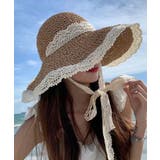 ベージュ | 冬新作 レースリボン付き 麦わら帽子 | ShopNikoNiko