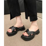 ブラック | 冬新作 クロスベルト 厚底サンダル | ShopNikoNiko