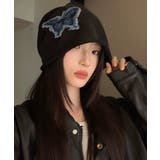 ブラック | 春新作 バタフライデニムパッチ ビーニー | ShopNikoNiko