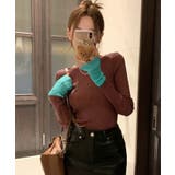 ブラウン | 春新作 配色スリーブ スリムフィット | ShopNikoNiko