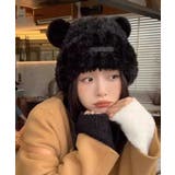 ブラック | 冬新作 くま耳付き シャギーニット | ShopNikoNiko