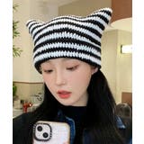 ホワイト | 冬新作 猫耳 ボーダー | ShopNikoNiko