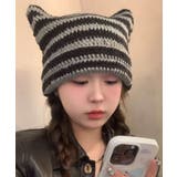 グレー | 冬新作 猫耳 ボーダー | ShopNikoNiko