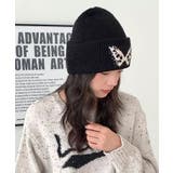 ブラック | 冬新作 バタフライモチーフ ビーニーニット帽 | ShopNikoNiko