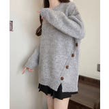 グレー | 冬新作 サイドボタンデザイン アシンメトリー | ShopNikoNiko