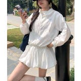 ホワイト | 冬新作 ワンポイントリボン刺繍 袖レースライン | ShopNikoNiko