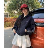 ネイビー | 冬新作 ワンポイントリボン刺繍 袖レースライン | ShopNikoNiko