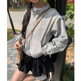 グレー | 冬新作 ワンポイントリボン刺繍 袖レースライン | ShopNikoNiko