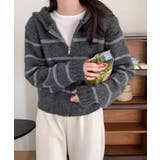 グレー | 夏新作 ボーダー ジップアップ | ShopNikoNiko