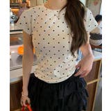 ホワイト | 夏新作 ドット柄 クルーネック | ShopNikoNiko