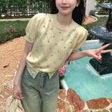 ベージュ | ラインストーン付 ニット メッシュ | shoppinggo