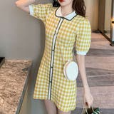 イエロー | 韓国風 ニットワンピース ミニ丈 | shoppinggo