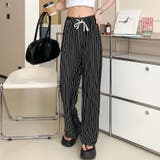 ブラック | 夏服 ワイドパンツ ストライプ | shoppinggo