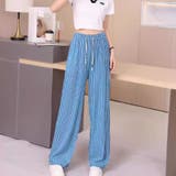 ブルー | 夏服 ワイドパンツ ストライプ | shoppinggo