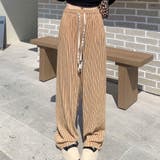 キャメル | 夏服 ワイドパンツ ストライプ | shoppinggo