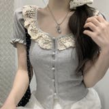 ライトグレー | 半袖 Tシャツ 刺繡クロップド丈 | shoppinggo