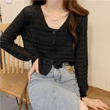 ブラック | サマーカーディガン 透かし編み Vネックカーディガン | shoppinggo