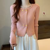 ピンク | リブニット ショート丈 ラウンドネック | shoppinggo