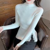 ホワイト | ニットセーター レース切り替え レディース | shoppinggo