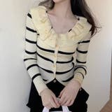 ベージュボーダー | ニットセーター Vネック レディース | shoppinggo