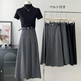 プリーツスカート ベルト付き ロング黒 | shoppinggo | 詳細画像3 