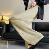 ベージュ | ニットパンツ リブニット ワイドパンツ | shoppinggo