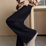 ブラック | ニットパンツ リブニット ワイドパンツ | shoppinggo