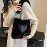 ブラック | ファーバッグ ハート ミニトートバッグ | shoppinggo