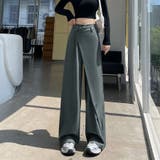 グレー | ワイドパンツ タック入り ロング丈 | shoppinggo