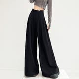 ブラック | ワイドパンツ タック入り ロング丈 | shoppinggo