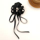 ブラック | ヘアゴム リボンシュシュ パール高級感 | shoppinggo