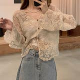 ベージュ | サマーカーディガン 花柄刺繡 透かし編み | shoppinggo