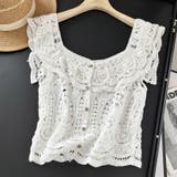 透かし編みメッシュニット フレンチ袖 カーディガン | shoppinggo | 詳細画像6 